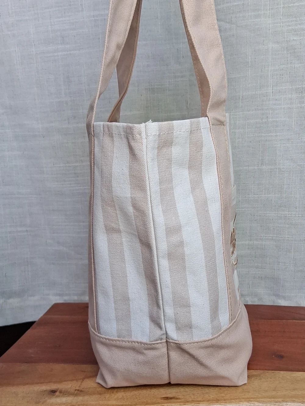 Trader Joe's Striped Mini Canvas Tote Bag Tan